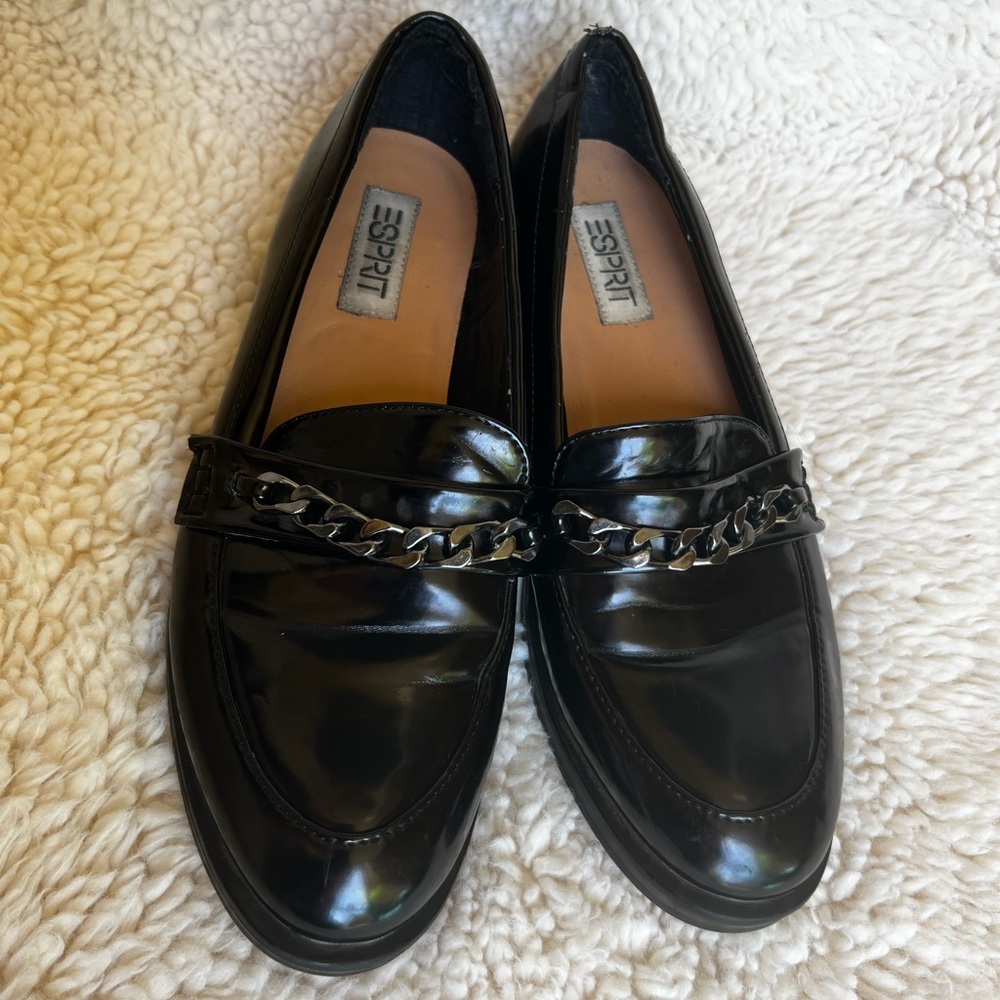 ESPIRIT Florence Vintage 90s Black Patent Leather Loafers